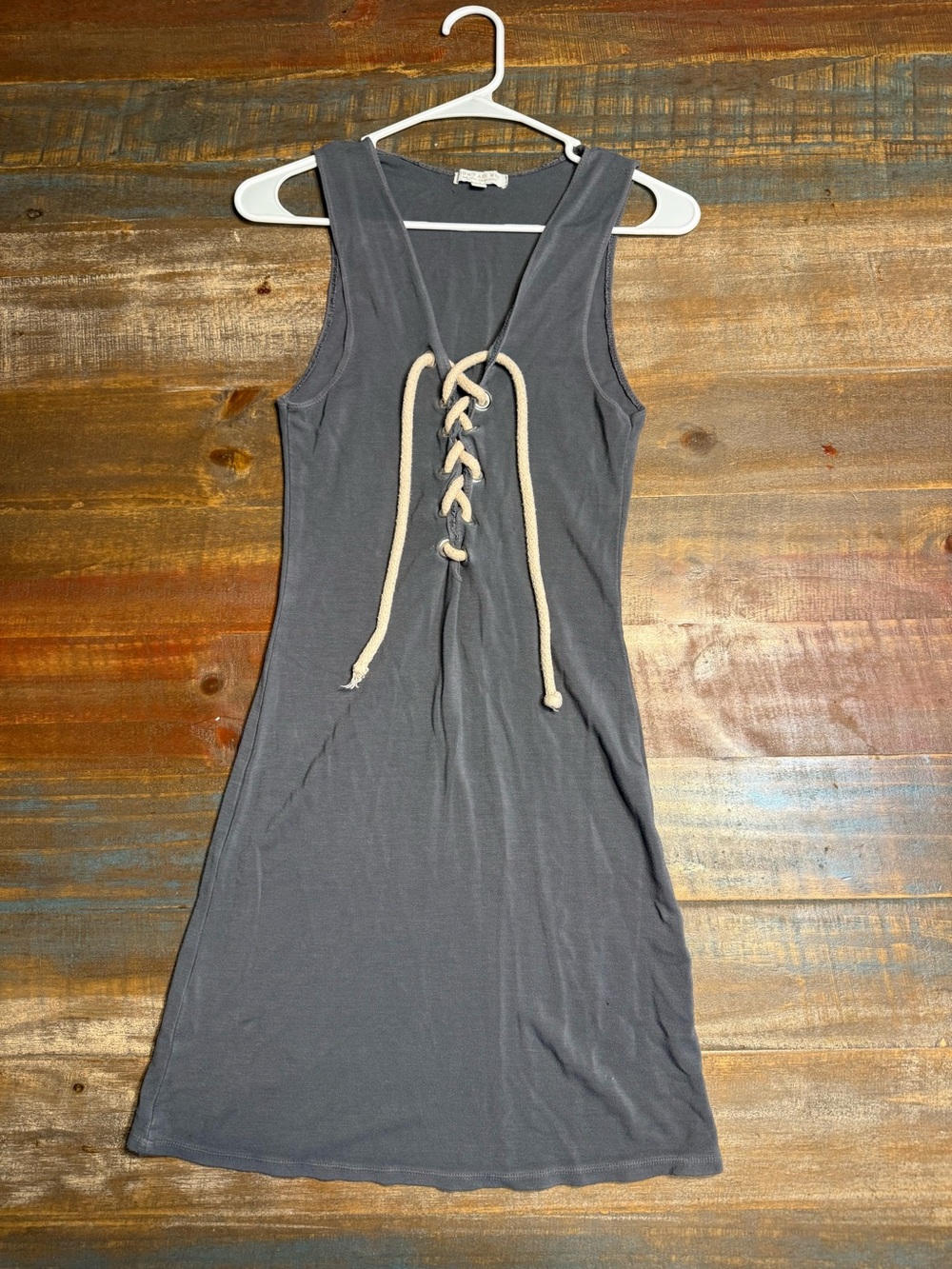Sleeveless Lace-Up Gray Mini Dress with Rope Detail